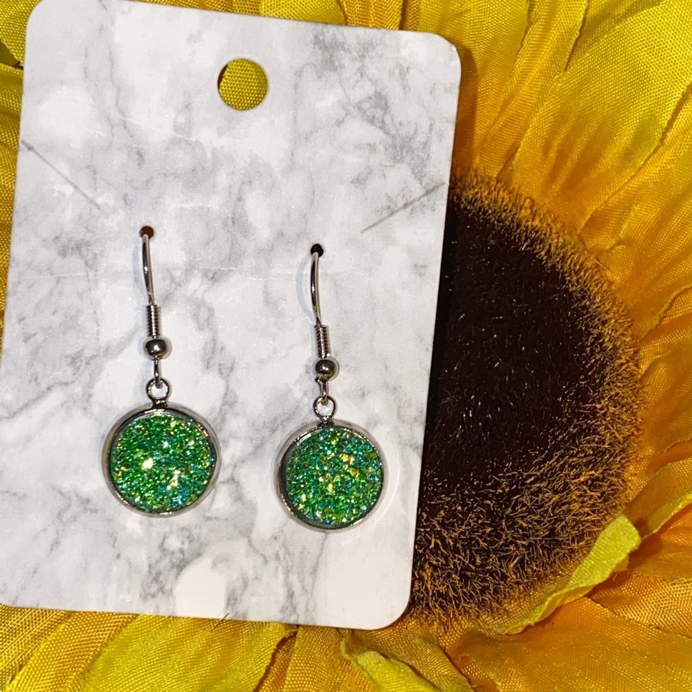 Green & turquoise druzy earrings